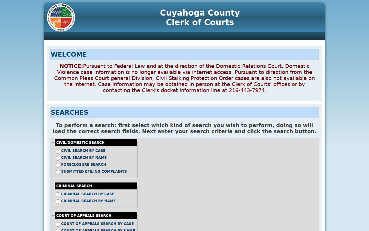 Shaker Heights residents directory Cuyahoga Clerk WebDocket search modes