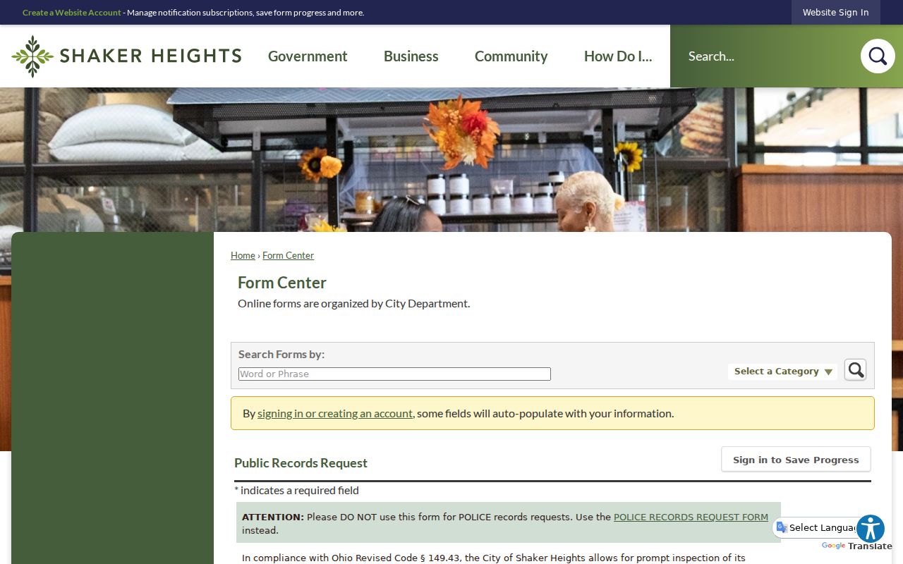 Shaker Heights residents directory public records request form