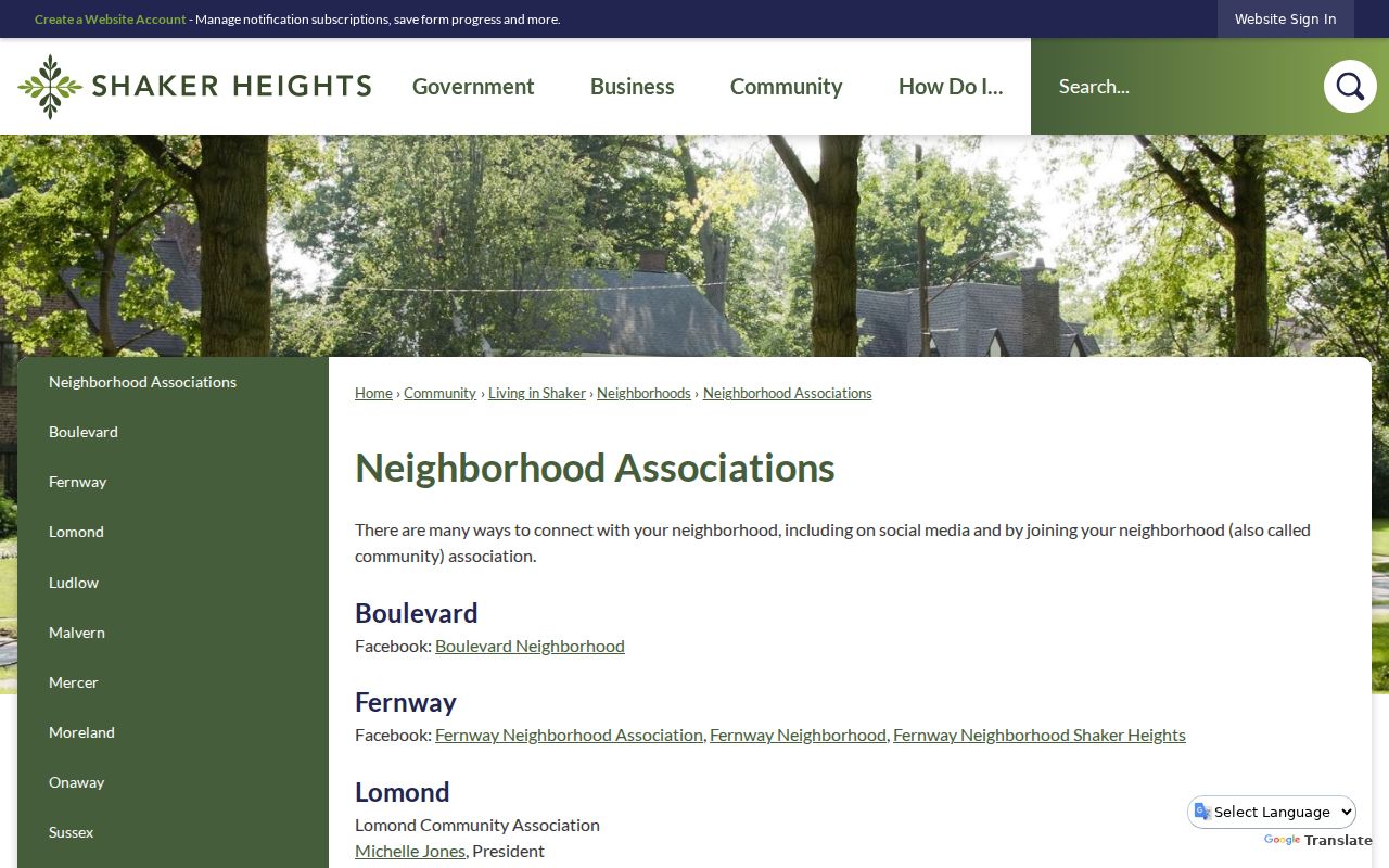 Shaker Heights neighbors neighborhood associations directory