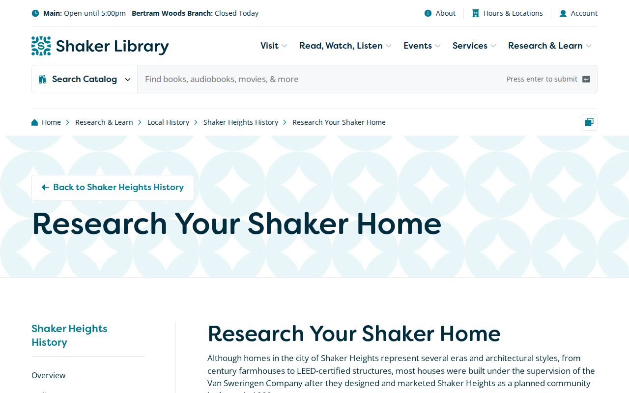 Shaker Heights previous residents Shaker Library home history research guide