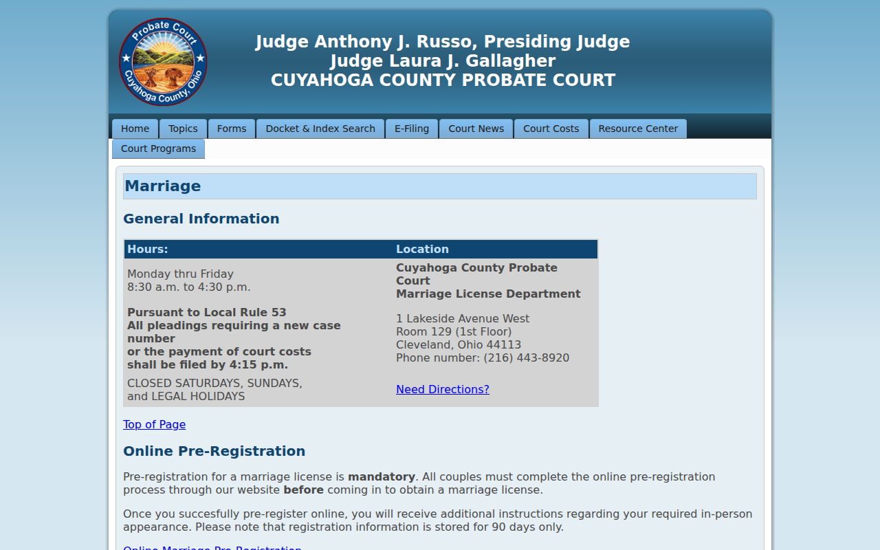 Shaker Heights resident search marriage record copy instructions from Cuyahoga Probate Court