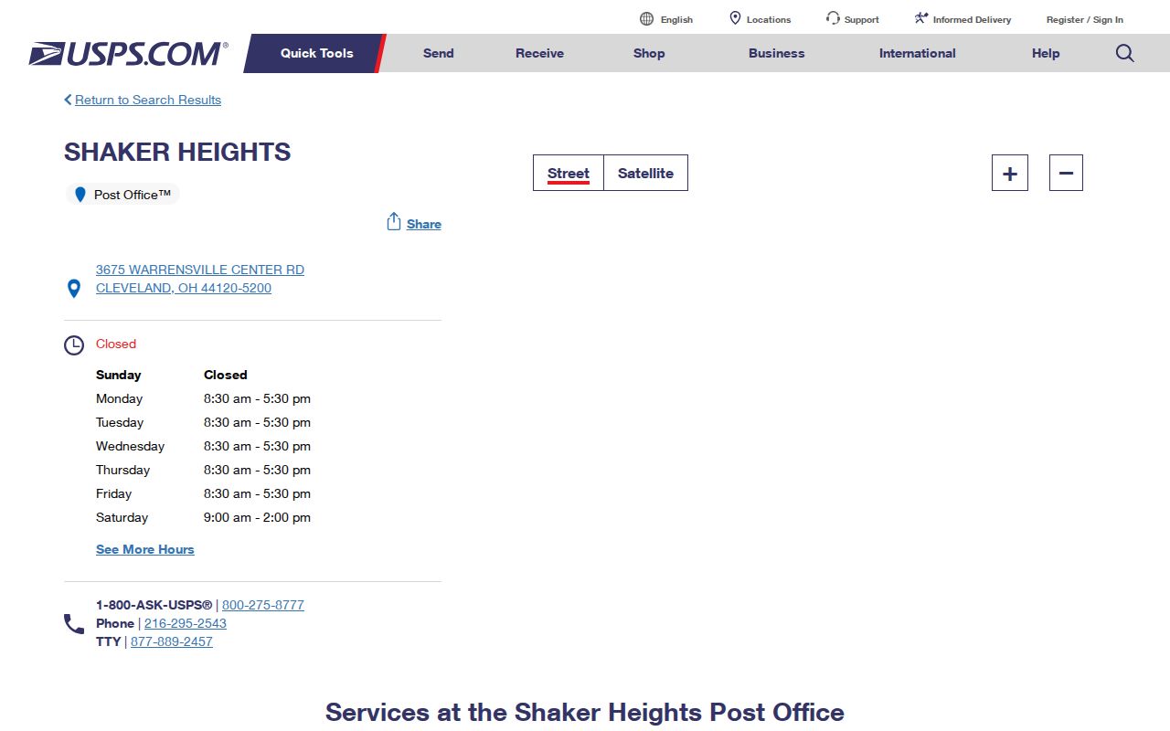 Shaker Heights ZIP code directory USPS post office record